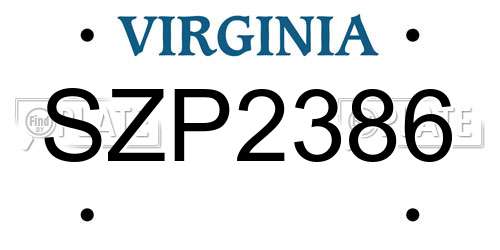 SZP2386 Virginia License Plate