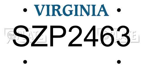 SZP2463 Virginia License Plate