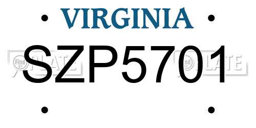 SZP5701 Virginia License Plate