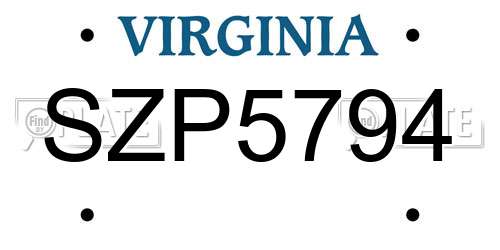 SZP5794 Virginia License Plate