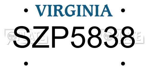 SZP5838 Virginia License Plate