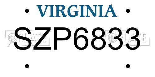 SZP6833 Virginia License Plate