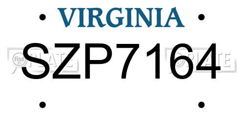 SZP7164 Virginia License Plate