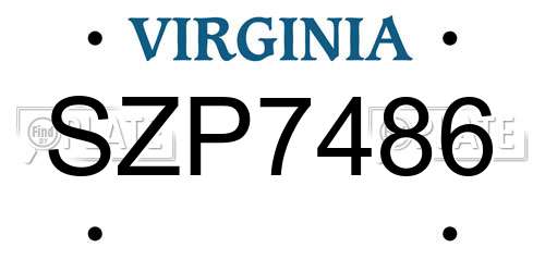 SZP7486 Virginia License Plate