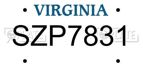 SZP7831 Virginia License Plate