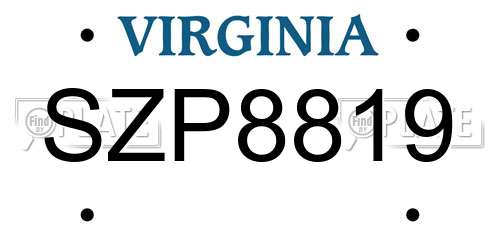 SZP8819 Virginia License Plate