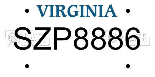 SZP8886 Virginia License Plate