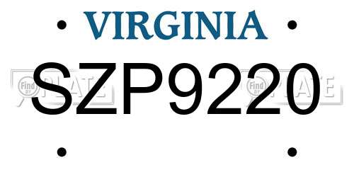SZP9220 Virginia License Plate