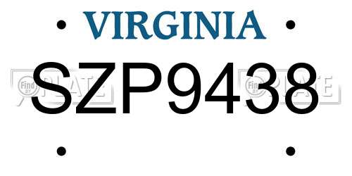 SZP9438 Virginia License Plate