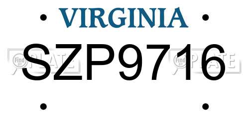 SZP9716 Virginia License Plate