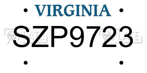 SZP9723 Virginia License Plate