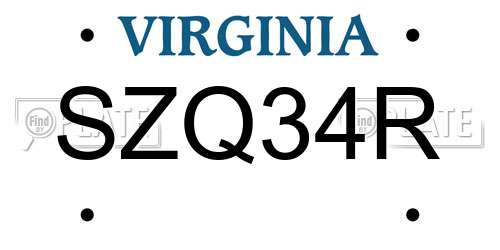 SZQ34R Virginia License Plate