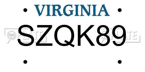 SZQK89 Virginia License Plate