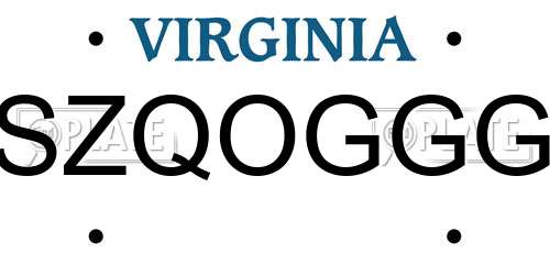 SZQOGGG Virginia License Plate