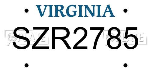 SZR2785 Virginia License Plate