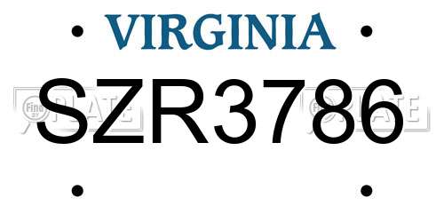 SZR3786 Virginia License Plate
