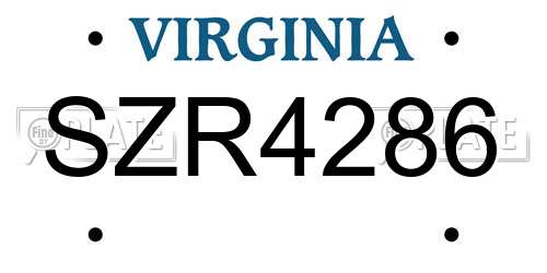SZR4286 Virginia License Plate