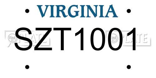 SZT1001 Virginia License Plate