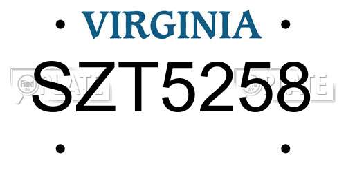 SZT5258 Virginia License Plate