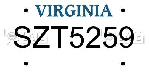 SZT5259 Virginia License Plate