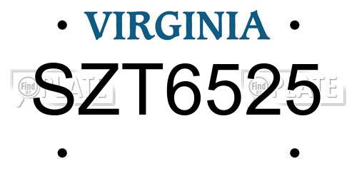 SZT6525 Virginia License Plate