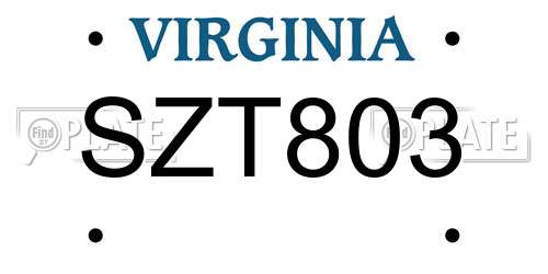 SZT803 Virginia License Plate