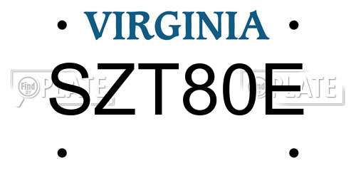 SZT80E Virginia License Plate