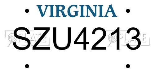 SZU4213 Virginia License Plate