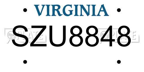 SZU8848 Virginia License Plate