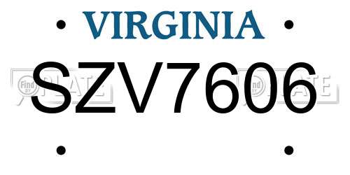 SZV7606 Virginia License Plate