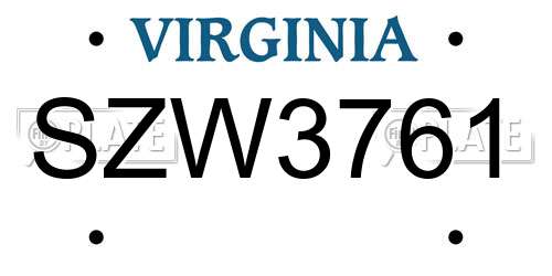 SZW3761 Virginia License Plate