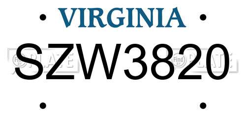 SZW3820 Virginia License Plate