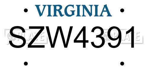 SZW4391 Virginia License Plate