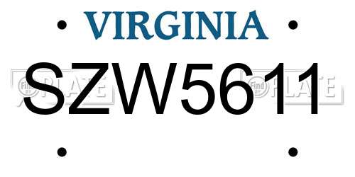 SZW5611 Virginia License Plate