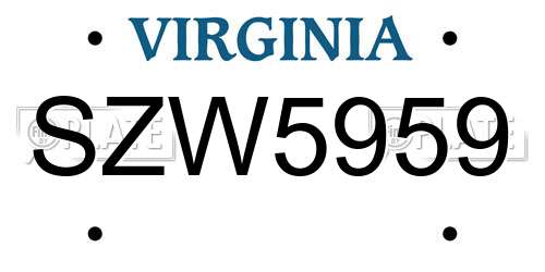 SZW5959 Virginia License Plate