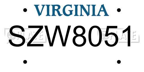 SZW8051 Virginia License Plate