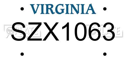 SZX1063 Virginia License Plate