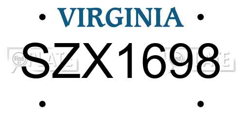 SZX1698 Virginia License Plate