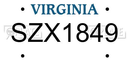 SZX1849 Virginia License Plate
