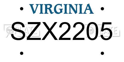 SZX2205 Virginia License Plate