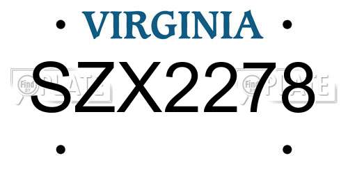 SZX2278 Virginia License Plate