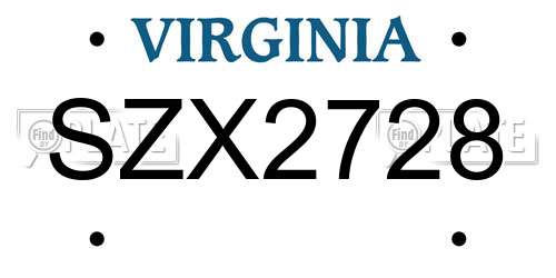 SZX2728 Virginia License Plate