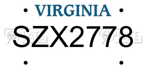 SZX2778 Virginia License Plate