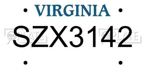 SZX3142 Virginia License Plate