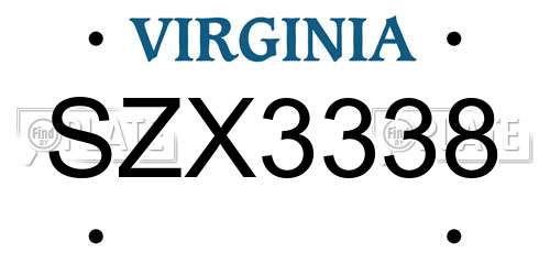 SZX3338 Virginia License Plate