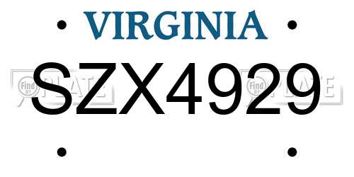 SZX4929 Virginia License Plate