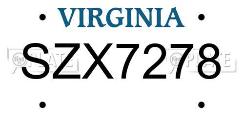 SZX7278 Virginia License Plate