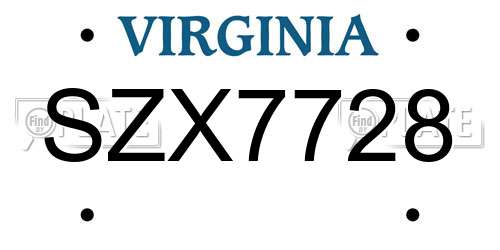 SZX7728 Virginia License Plate