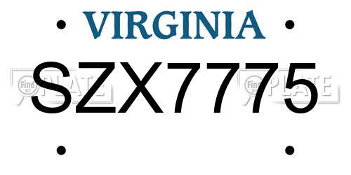SZX7775 Virginia License Plate