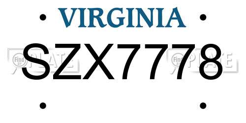SZX7778 Virginia License Plate